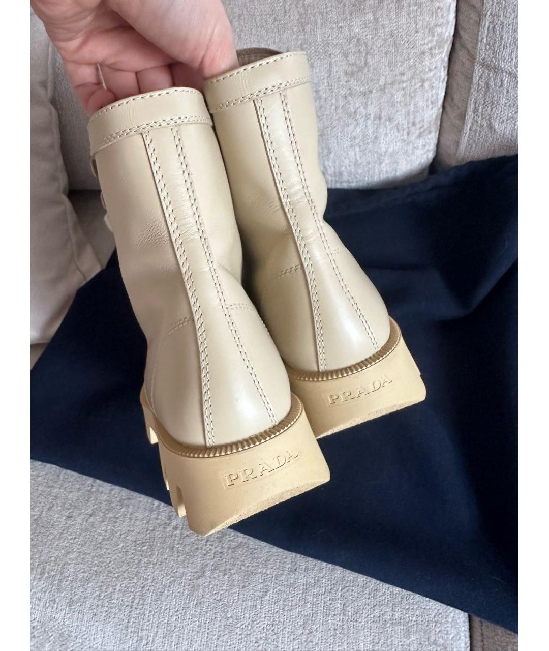 PRADA Бежевые кожаные ботинки, фото 6