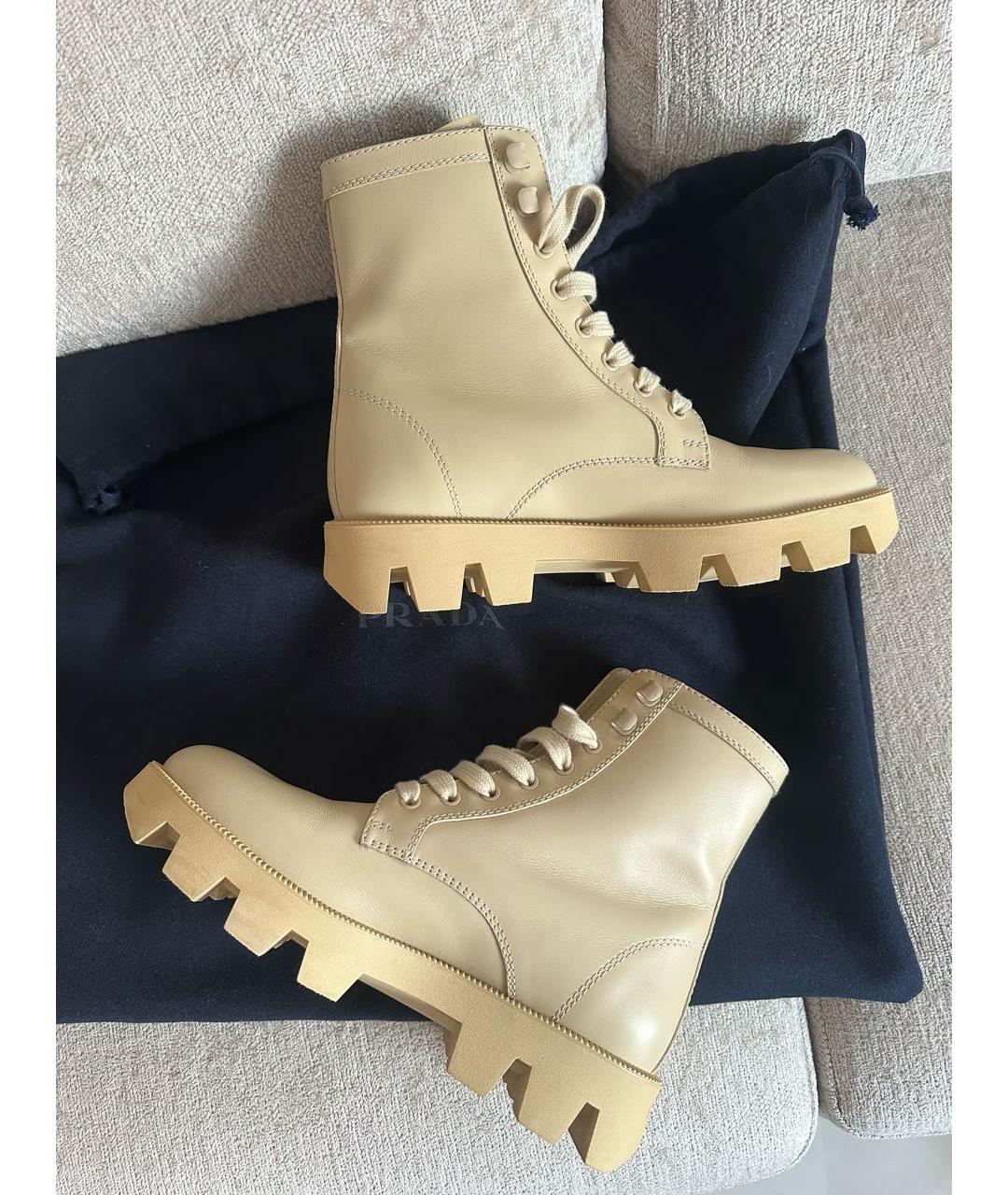 PRADA Бежевые кожаные ботинки, фото 9