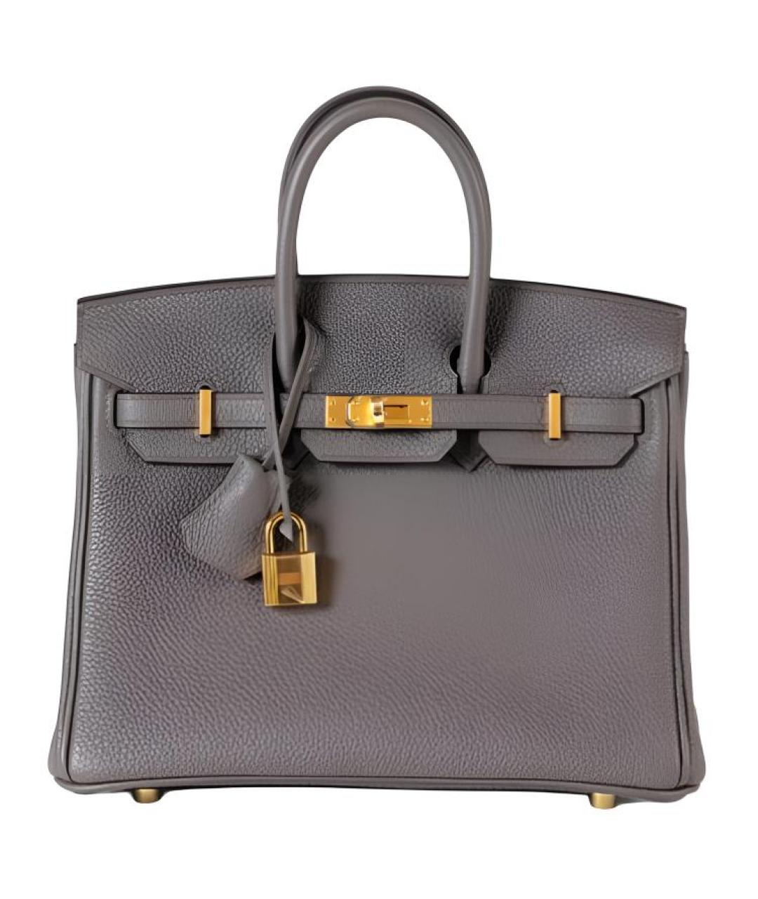 HERMES Серая кожаная сумка с короткими ручками, фото 1
