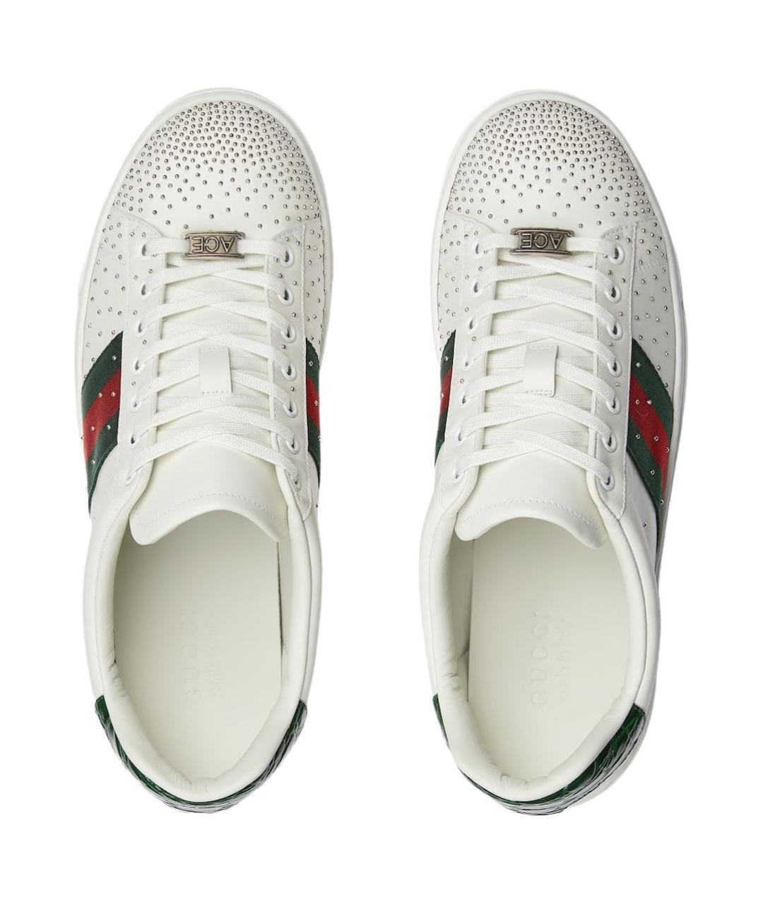 GUCCI Белые кожаные низкие кроссовки / кеды, фото 4