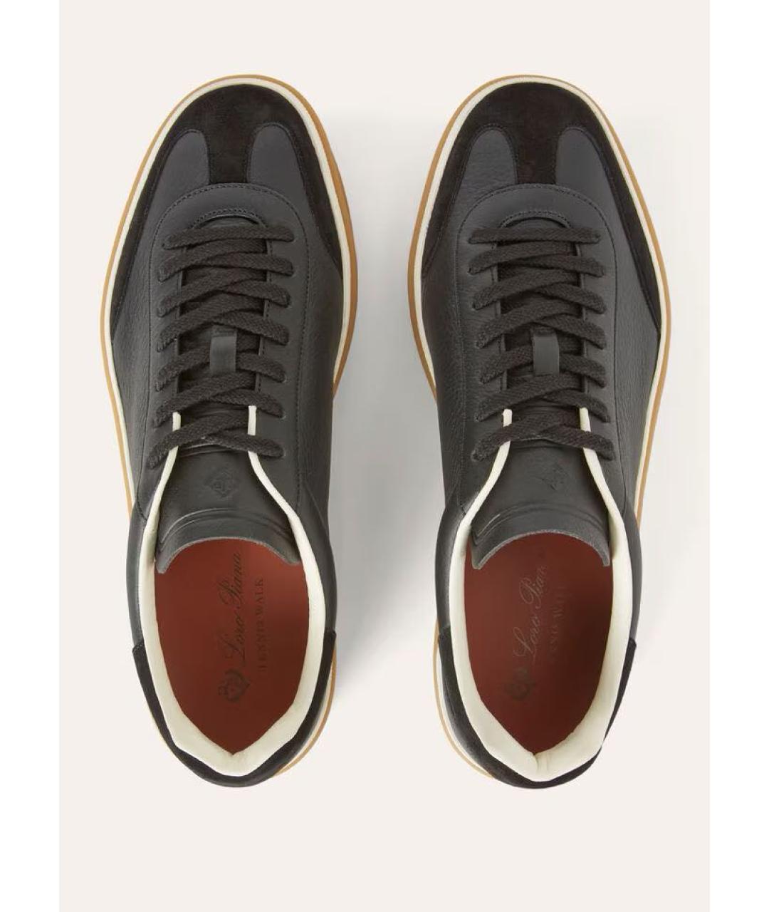 LORO PIANA Черные кожаные низкие кроссовки / кеды, фото 4