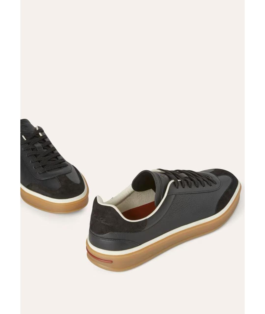 LORO PIANA Черные кожаные низкие кроссовки / кеды, фото 5
