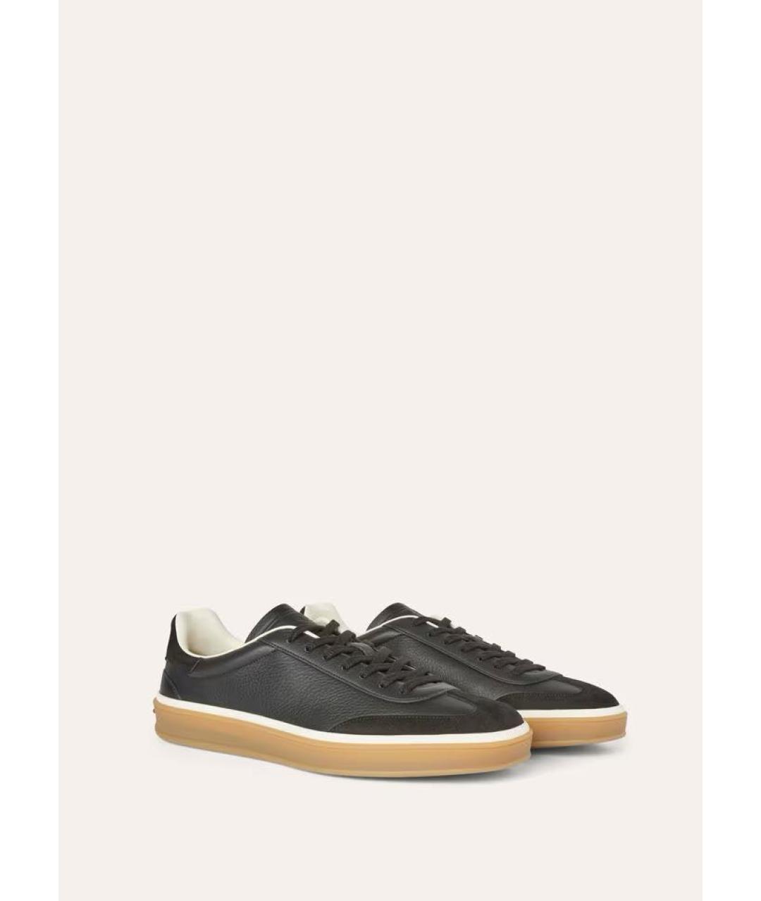 LORO PIANA Черные кожаные низкие кроссовки / кеды, фото 2