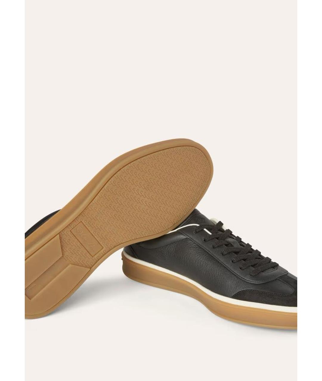 LORO PIANA Черные кожаные низкие кроссовки / кеды, фото 6