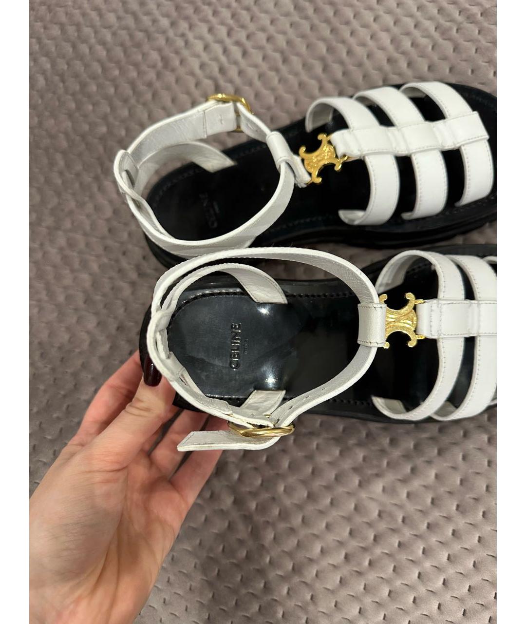 CELINE Белые кожаные сандалии, фото 6