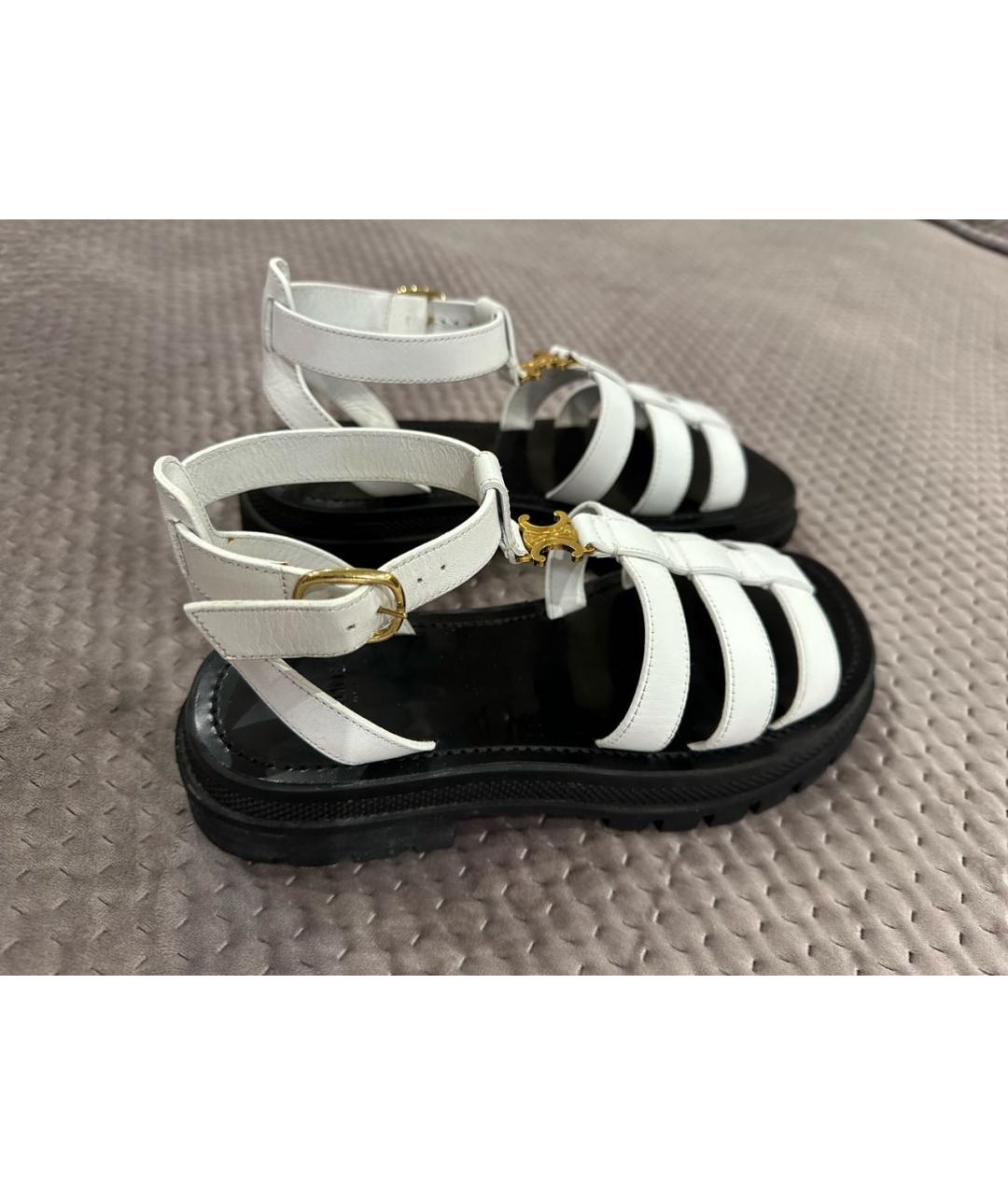 CELINE Белые кожаные сандалии, фото 9