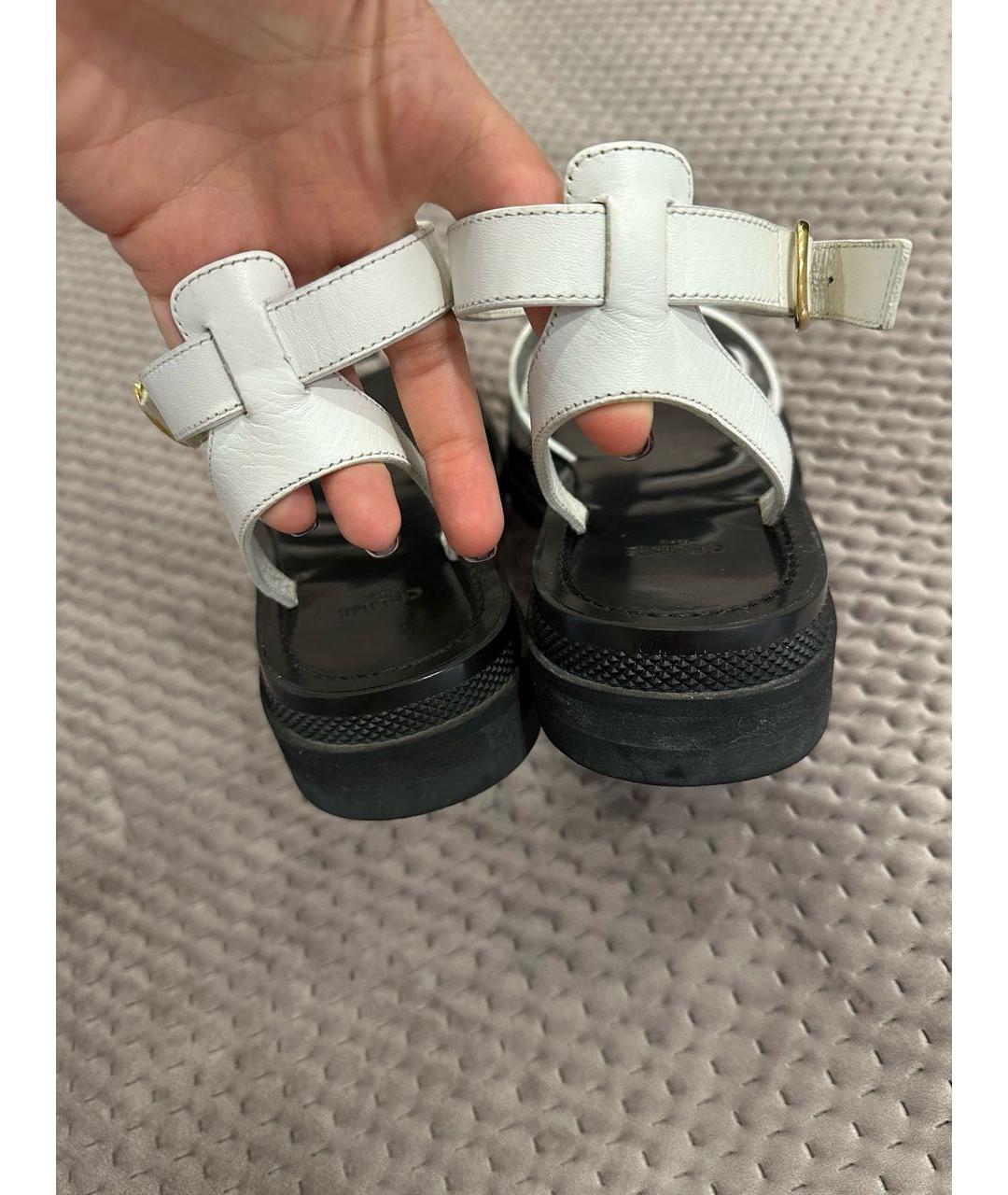CELINE Белые кожаные сандалии, фото 4