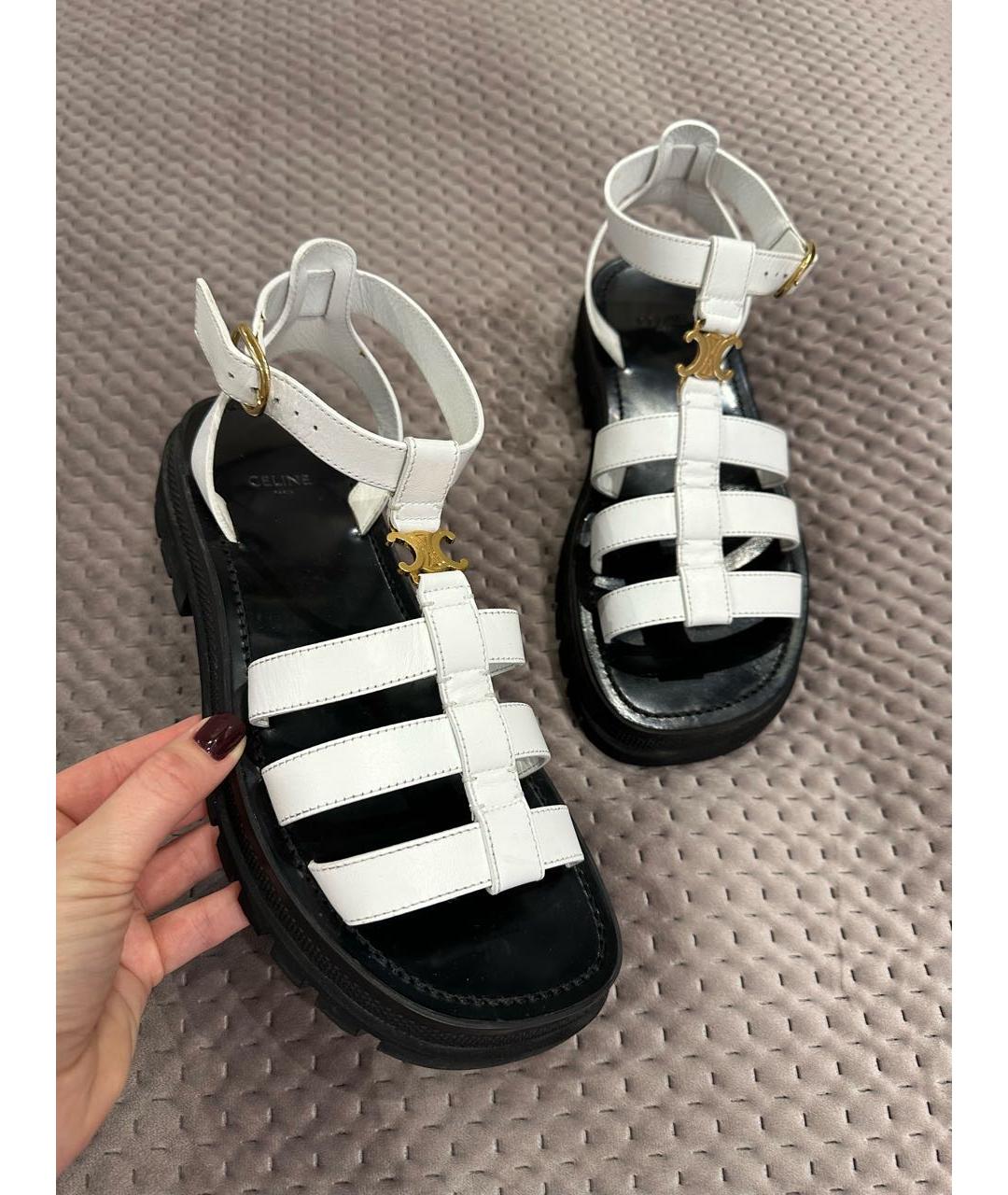 CELINE Белые кожаные сандалии, фото 2
