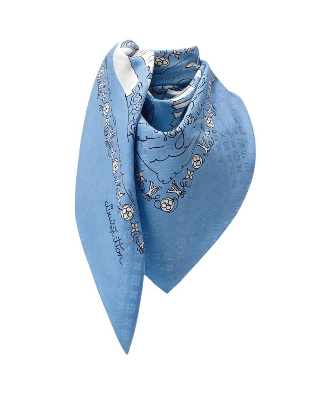 LOUIS VUITTON Синий шерстяной платок, фото 2