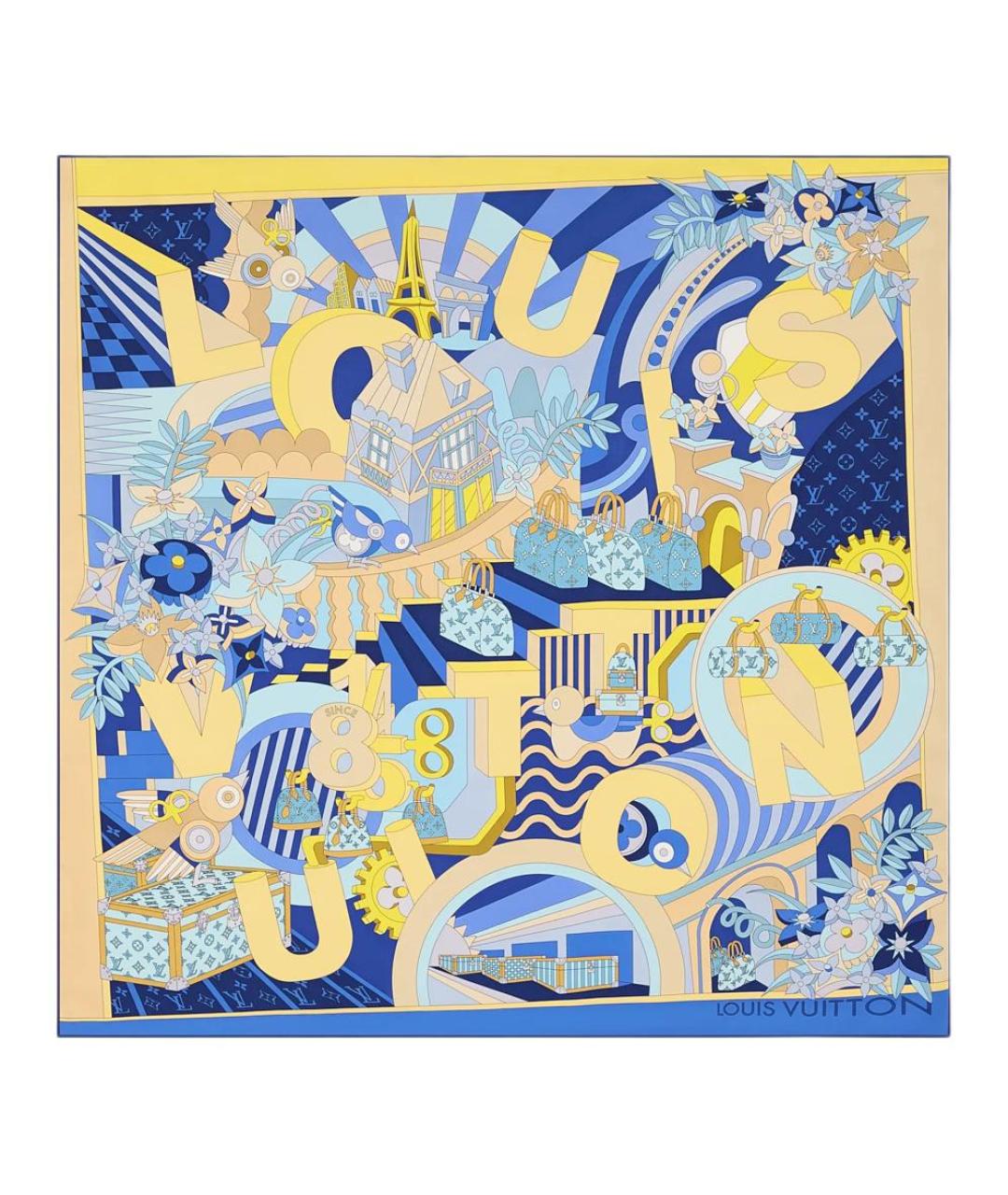 LOUIS VUITTON Синий шелковый шарф, фото 1