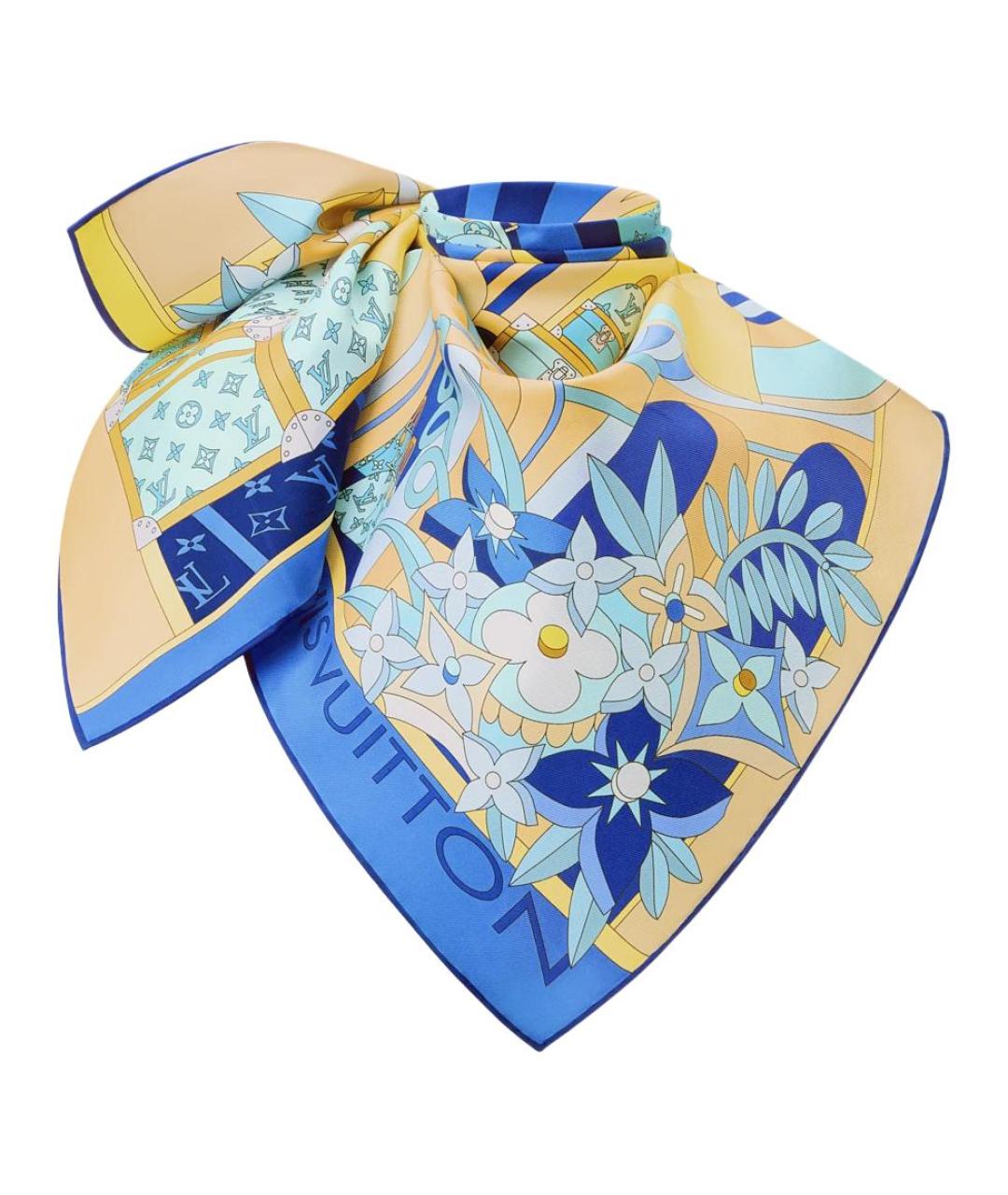 LOUIS VUITTON Синий шелковый шарф, фото 2