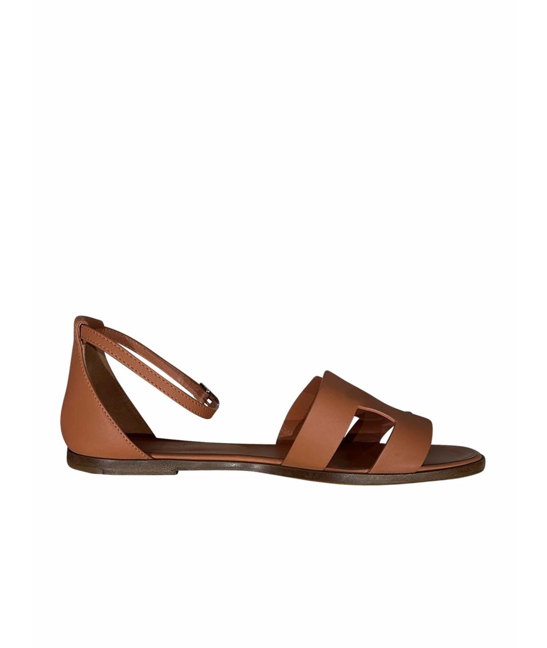 HERMES Оранжевое кожаные сандалии, фото 1