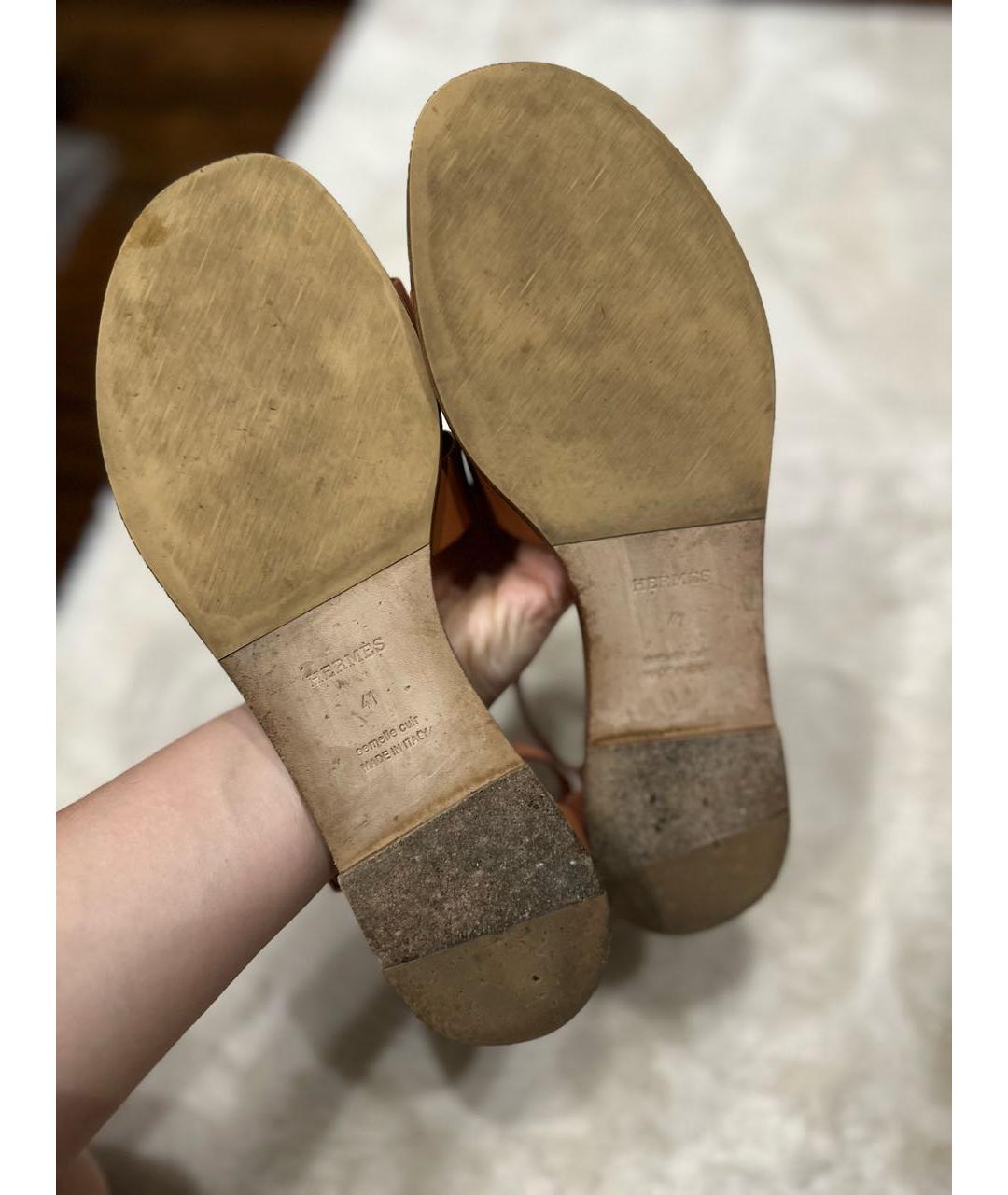 HERMES Оранжевое кожаные сандалии, фото 5