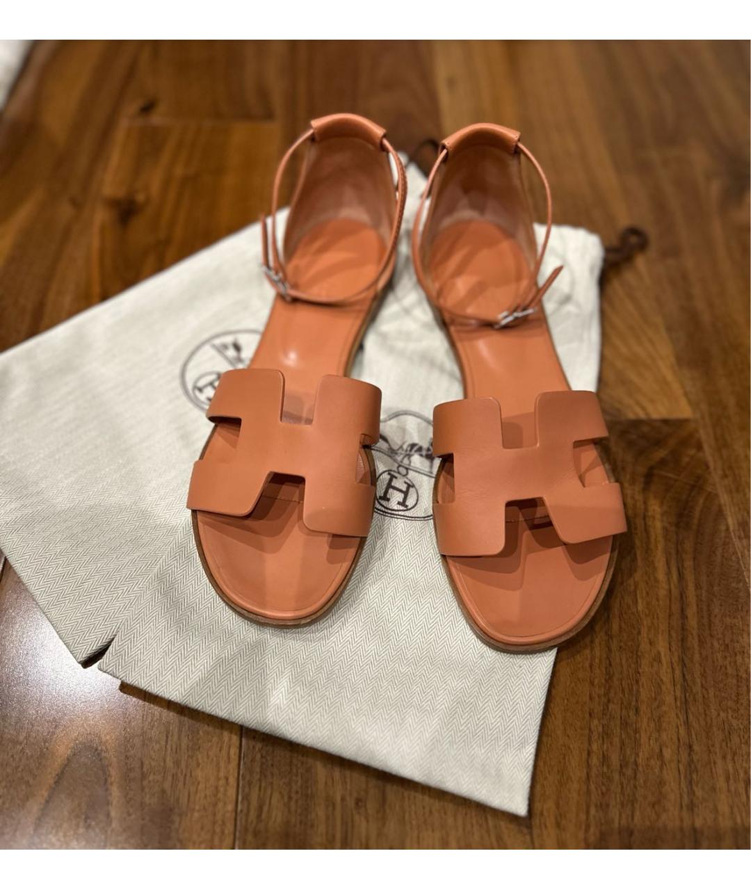 HERMES Оранжевое кожаные сандалии, фото 8