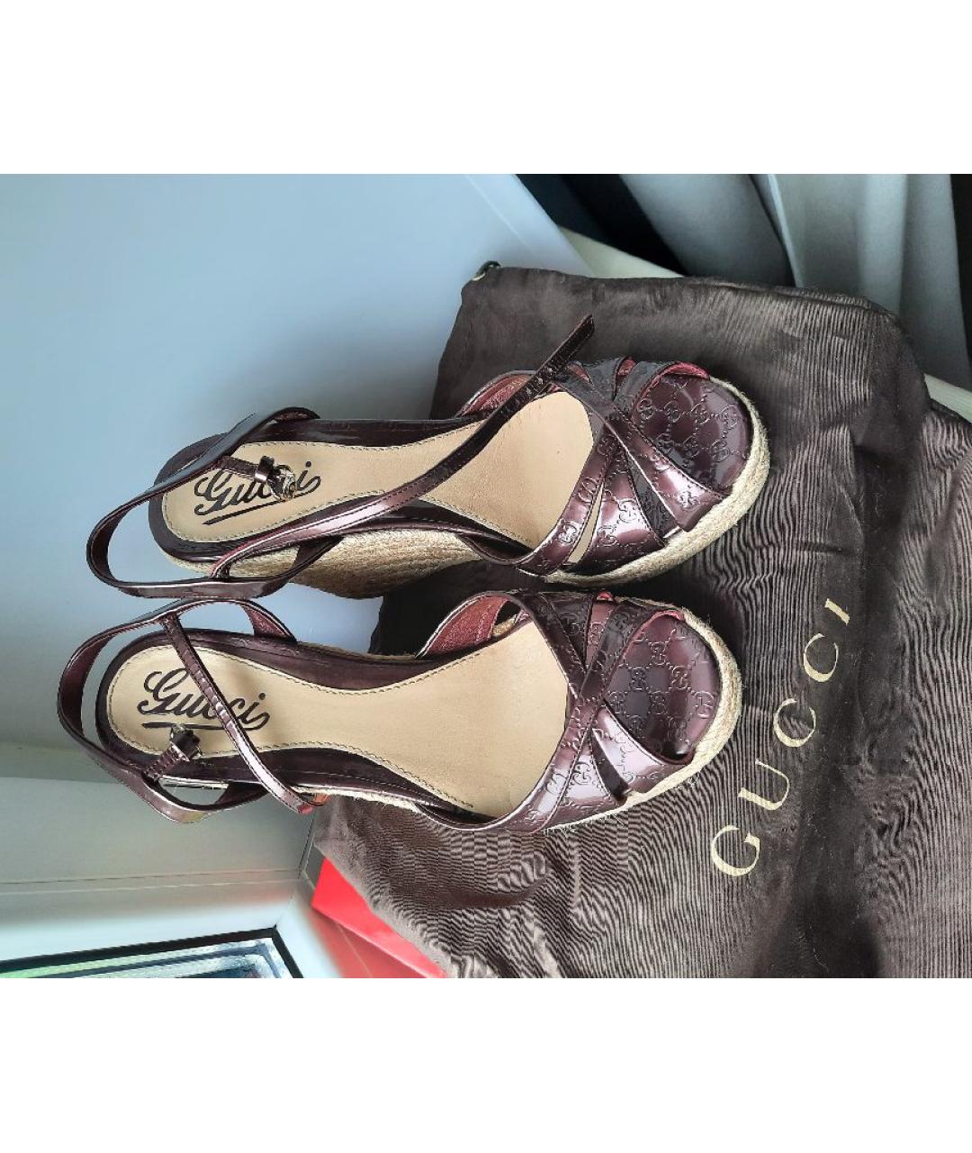 GUCCI Бордовые кожаные эспадрильи, фото 3