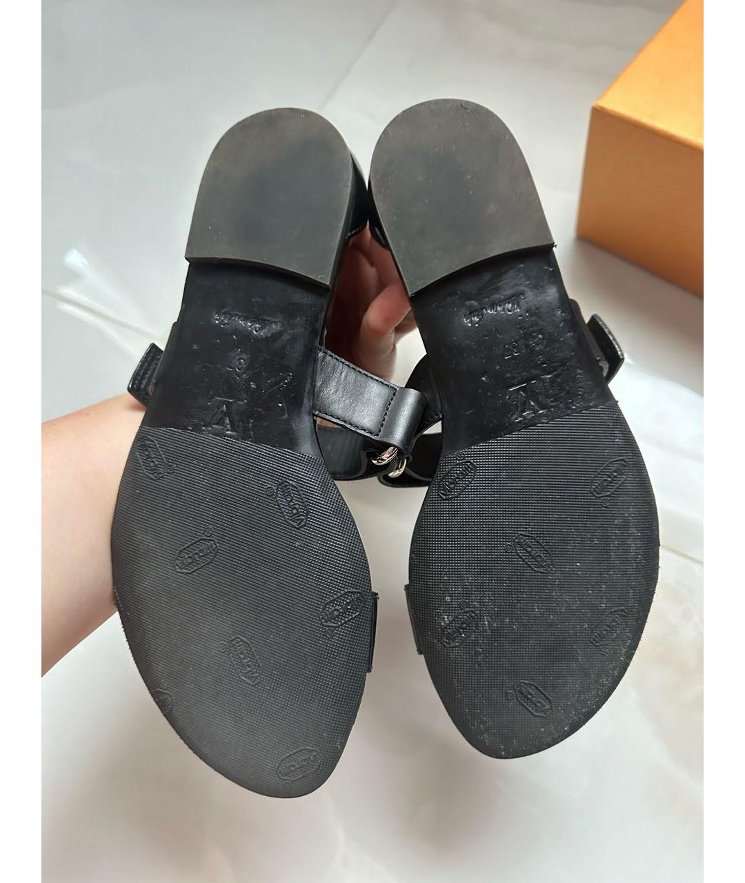 LOUIS VUITTON Черные кожаные сандалии, фото 7