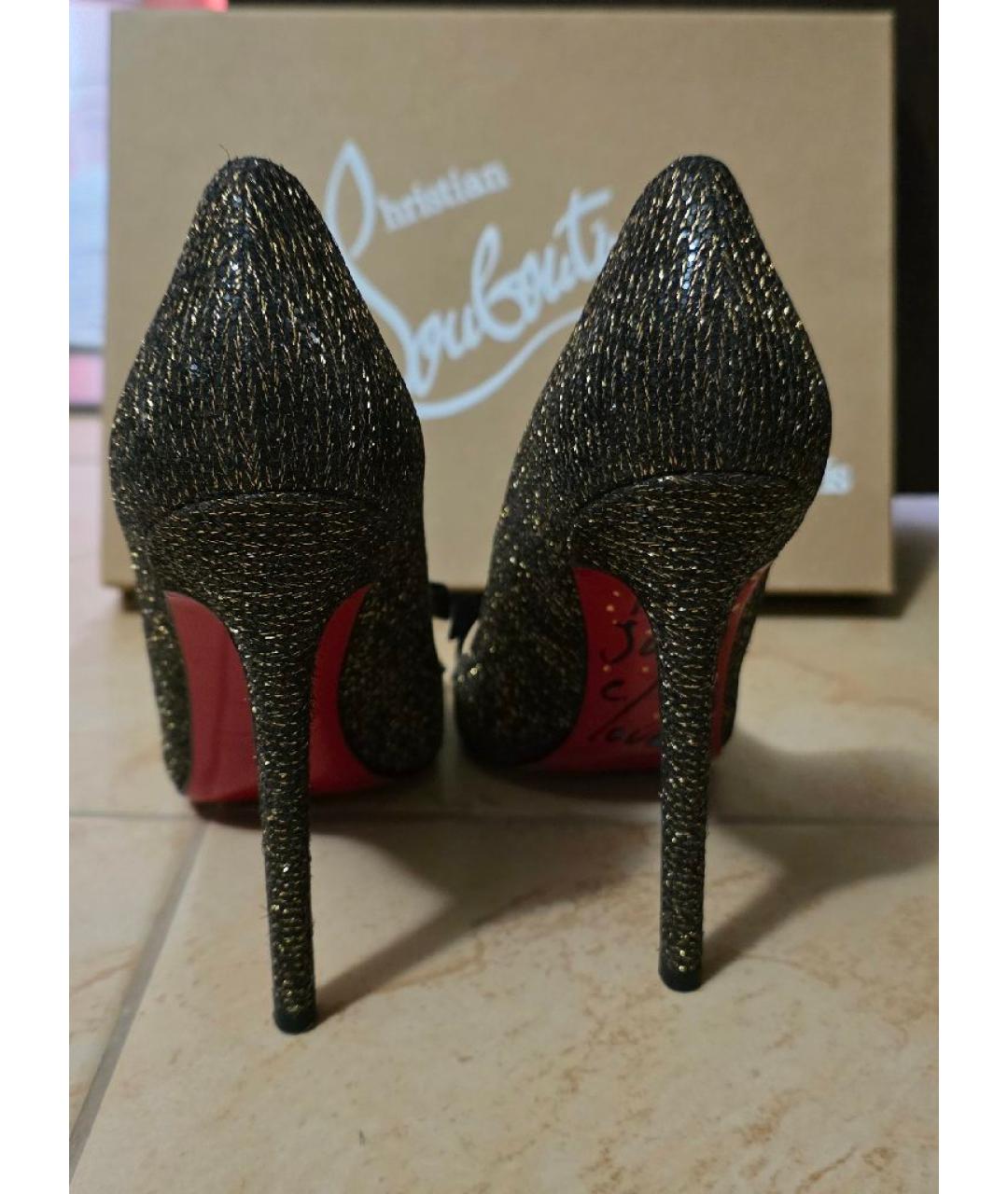 CHRISTIAN LOUBOUTIN Золотые текстильные туфли, фото 4