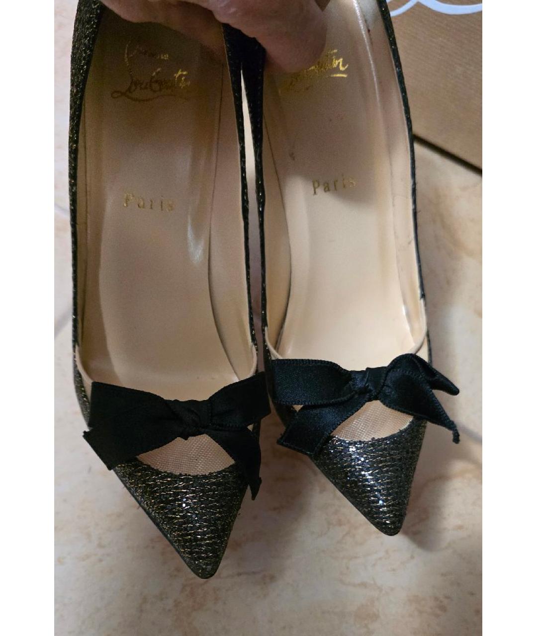 CHRISTIAN LOUBOUTIN Золотые текстильные туфли, фото 5