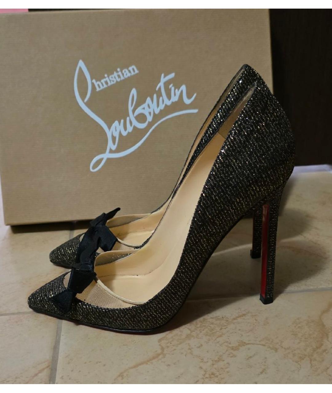 CHRISTIAN LOUBOUTIN Золотые текстильные туфли, фото 10