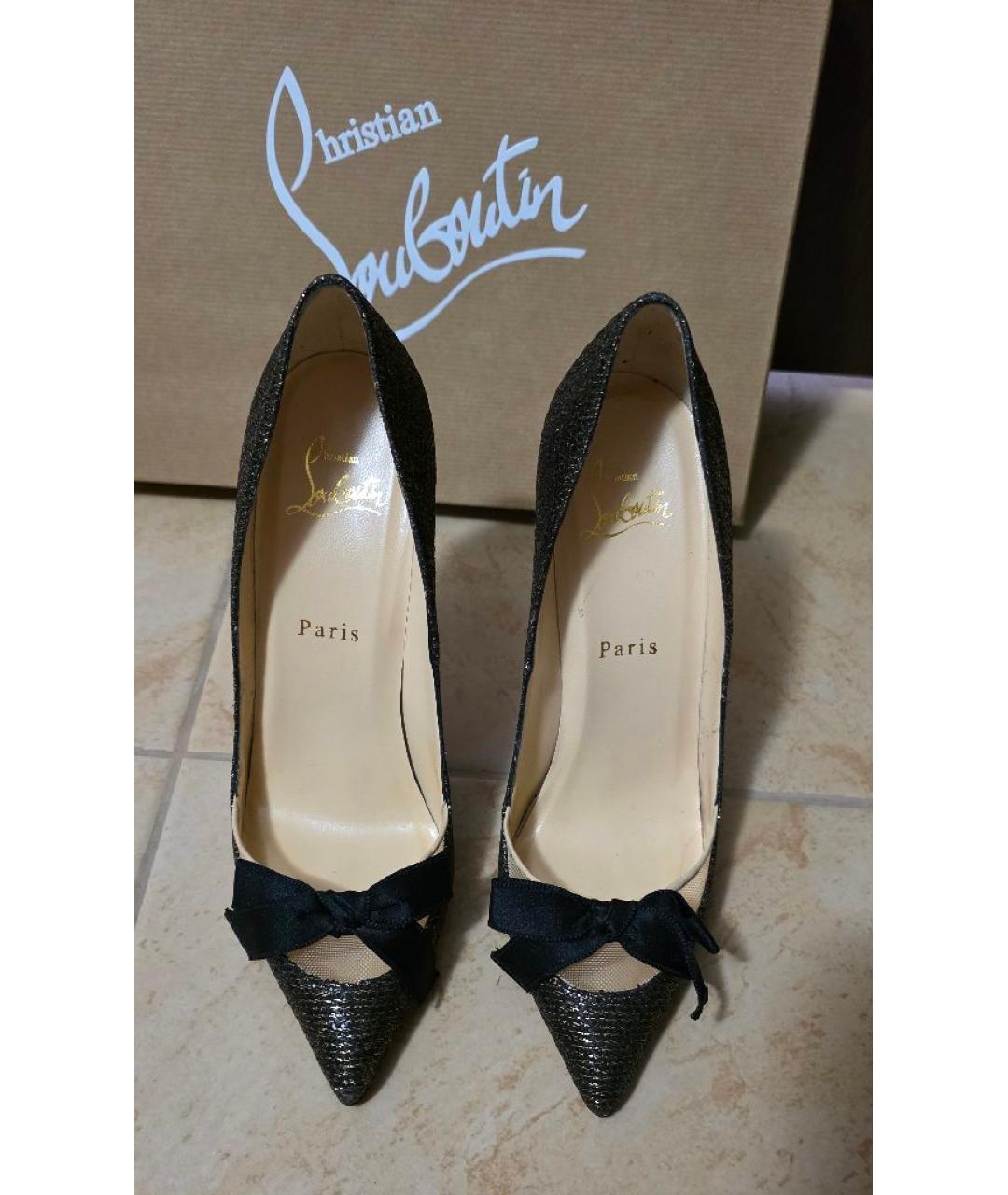 CHRISTIAN LOUBOUTIN Золотые текстильные туфли, фото 3