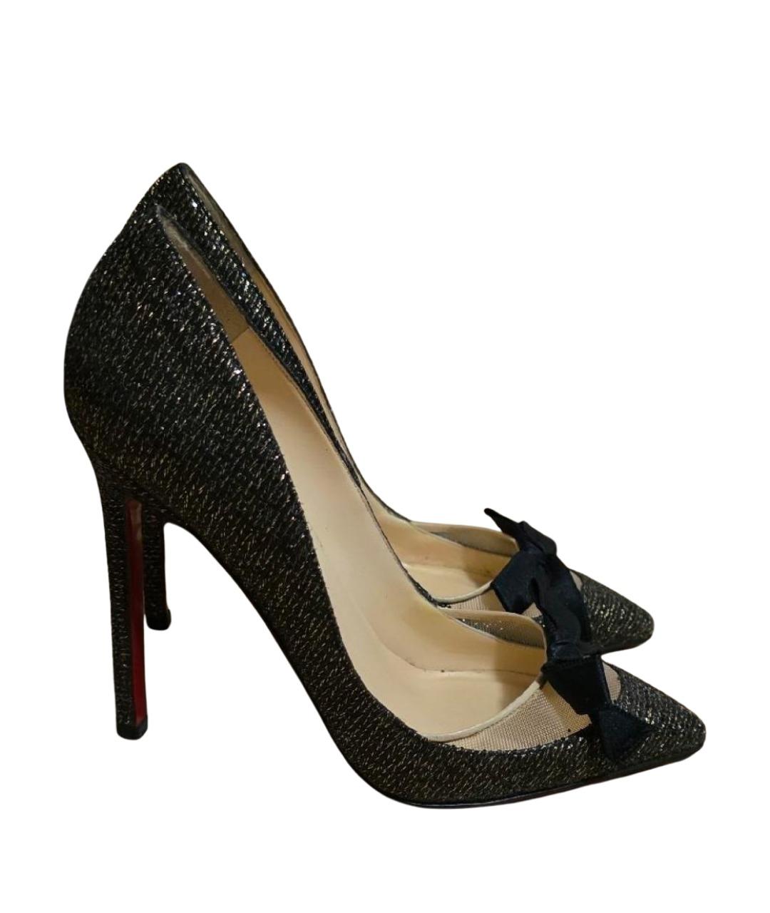 CHRISTIAN LOUBOUTIN Золотые текстильные туфли, фото 1