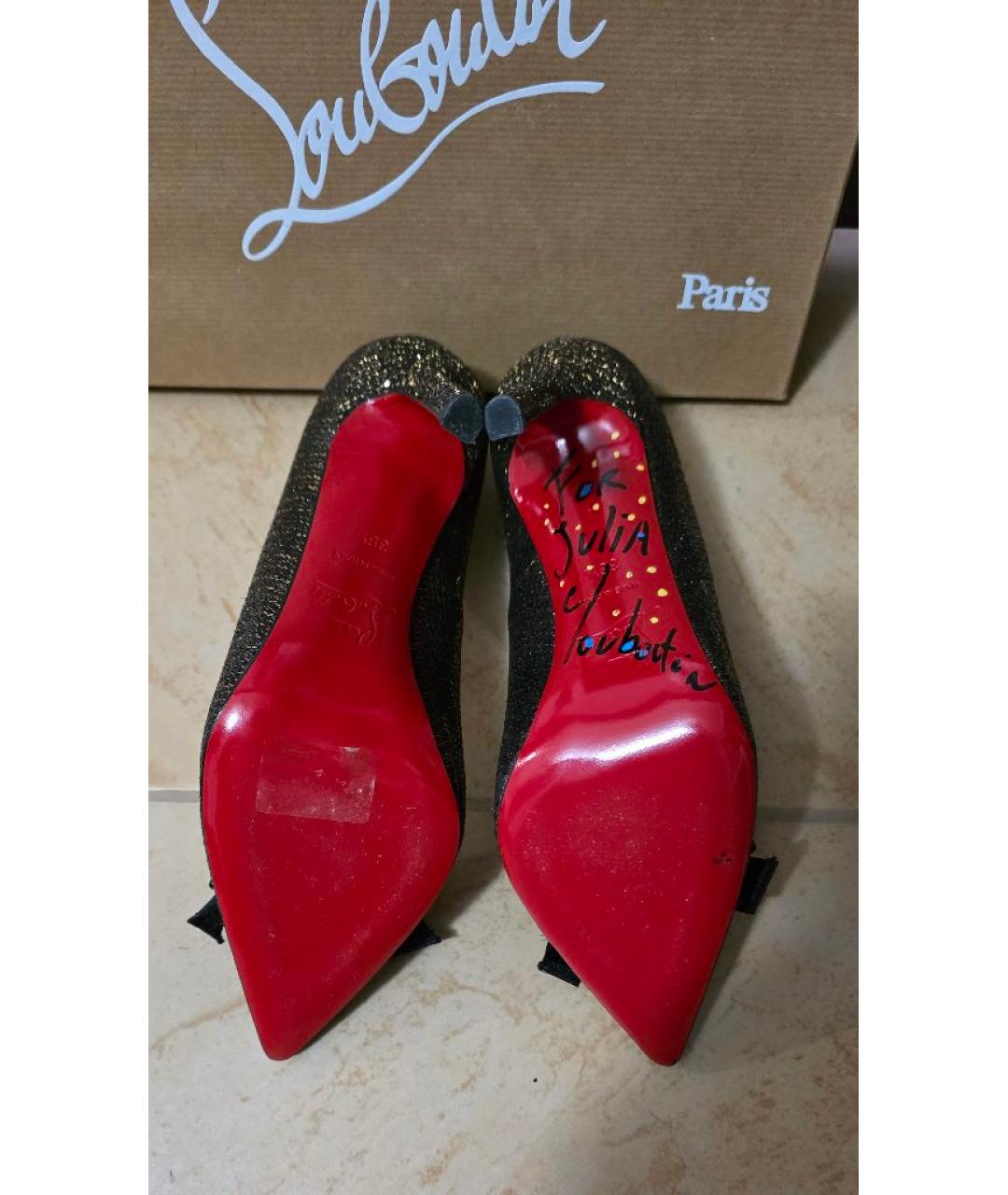 CHRISTIAN LOUBOUTIN Золотые текстильные туфли, фото 7