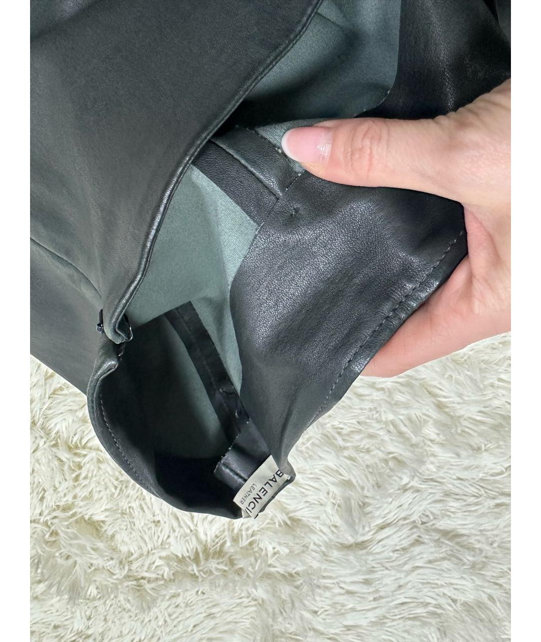 BALENCIAGA Антрацитовые кожаные брюки узкие, фото 6
