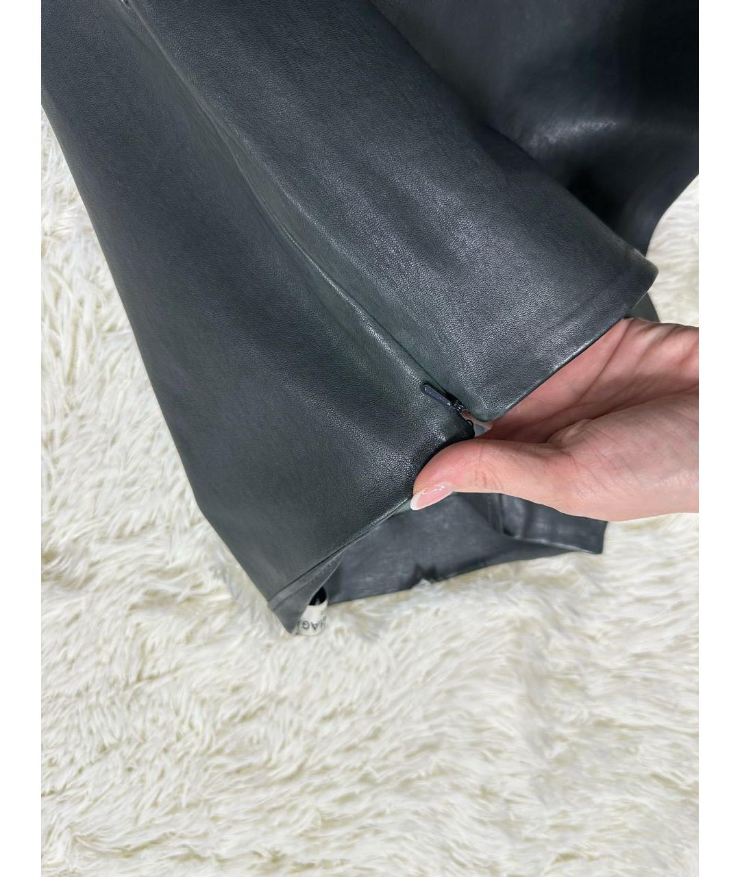 BALENCIAGA Антрацитовые кожаные брюки узкие, фото 3