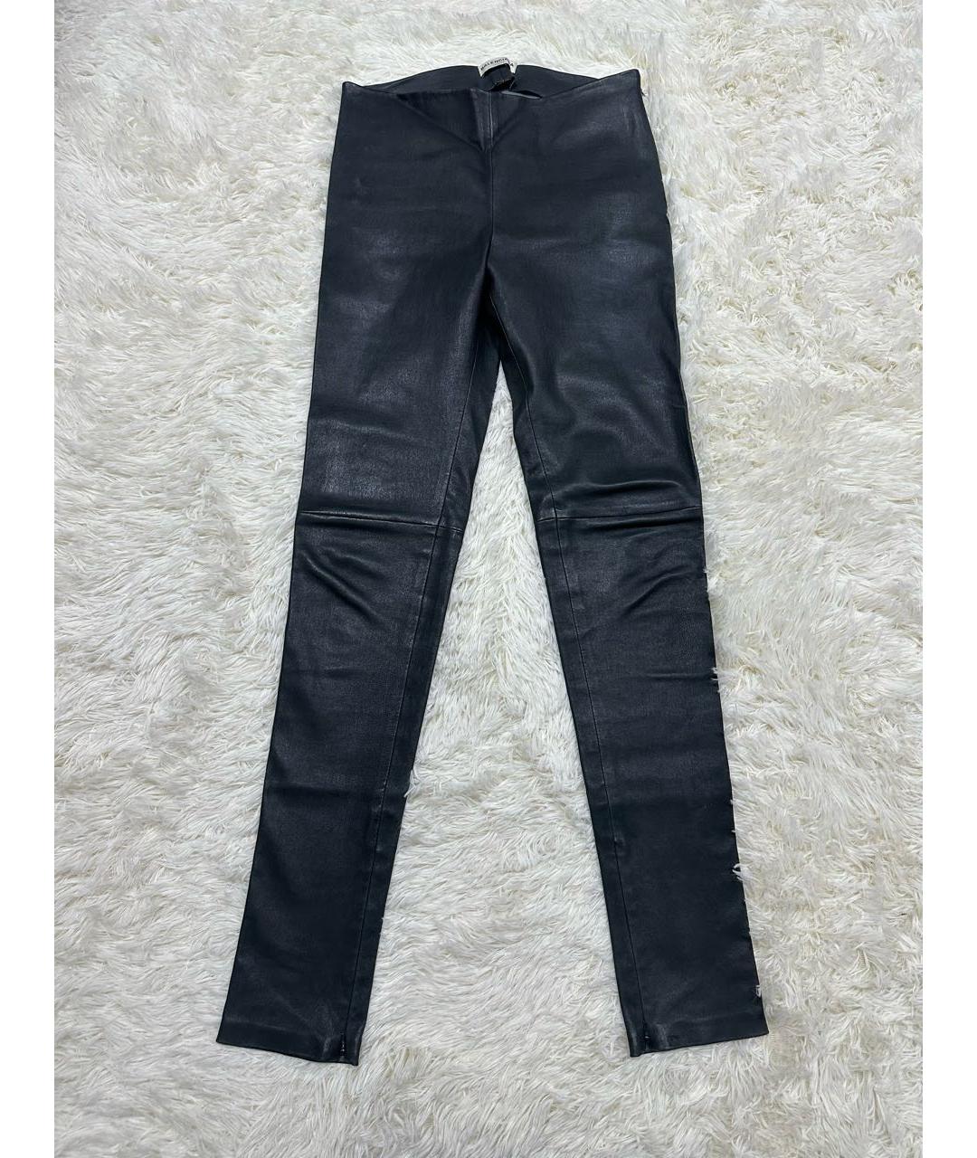 BALENCIAGA Антрацитовые кожаные брюки узкие, фото 7