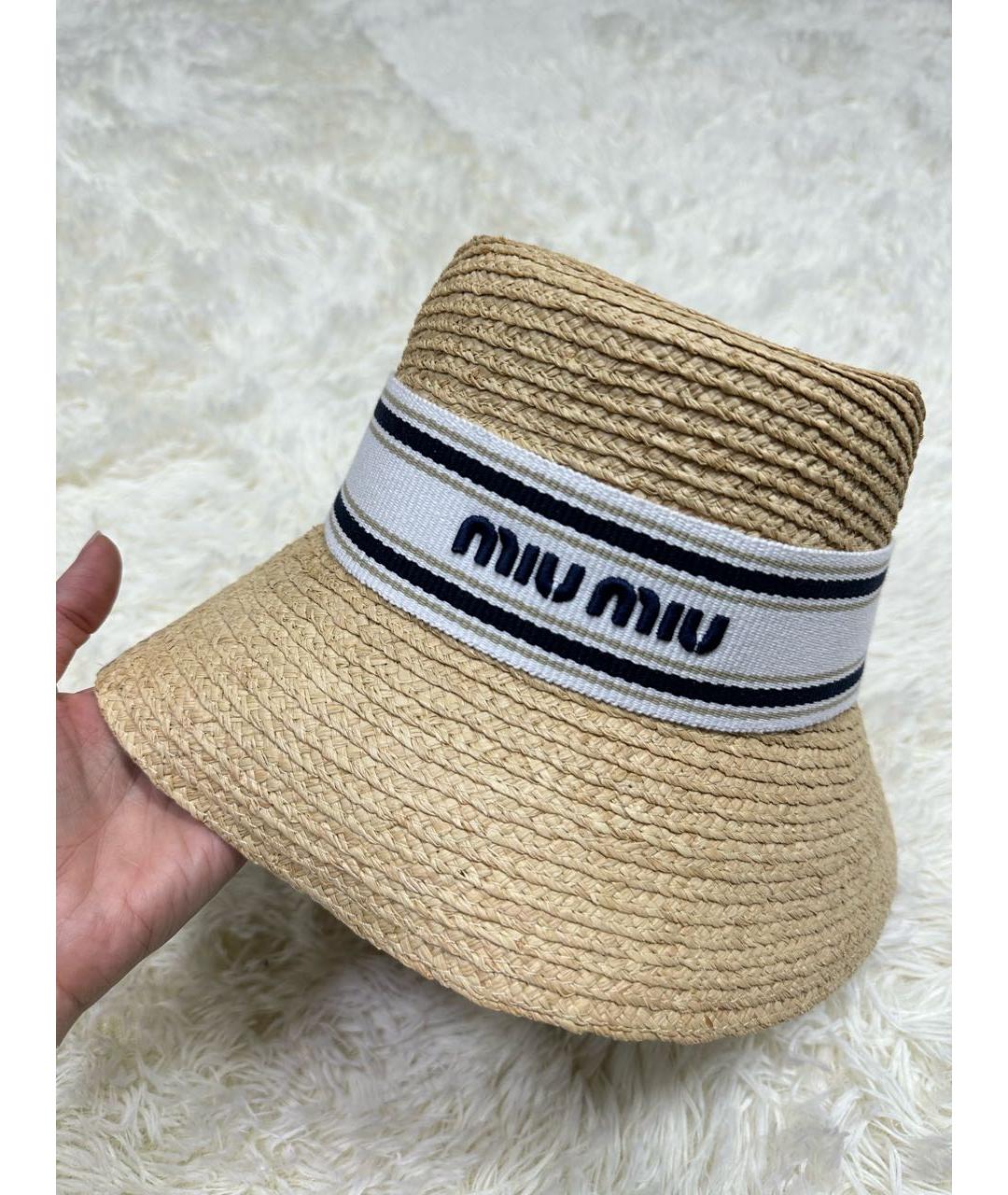 MIU MIU Бежевая соломенная панама, фото 3