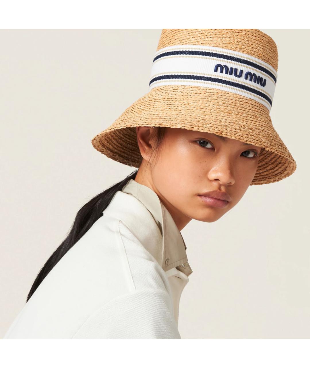 MIU MIU Бежевая соломенная панама, фото 2