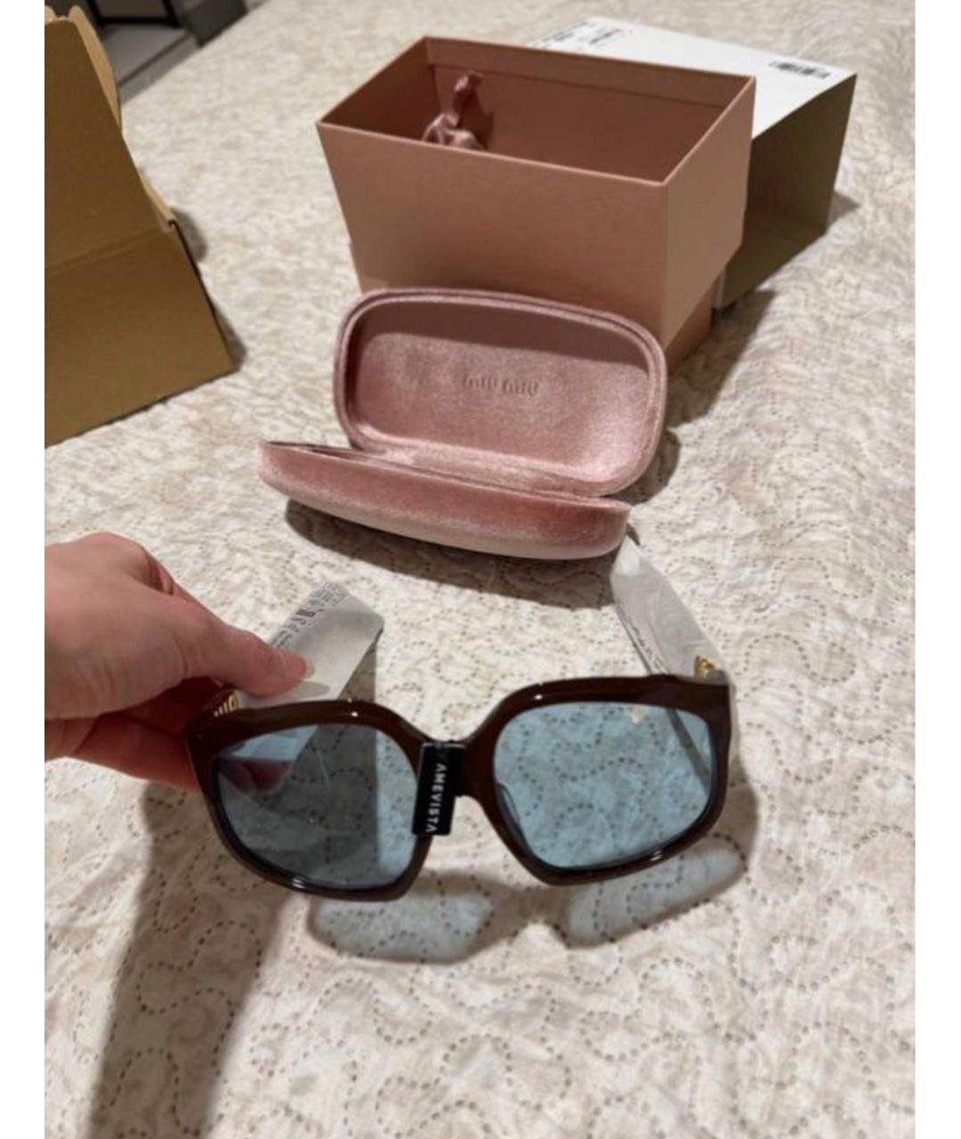 MIU MIU Коричневые пластиковые солнцезащитные очки, фото 2