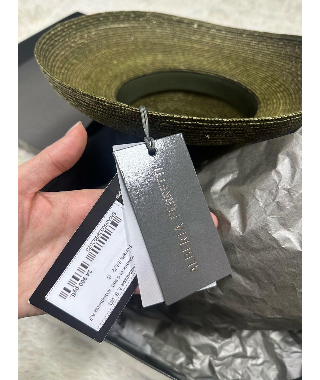 ALBERTA FERRETTI Зеленая соломенная панама, фото 4