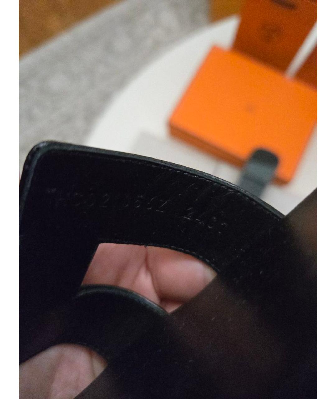 HERMES Черные кожаные шлепанцы, фото 9