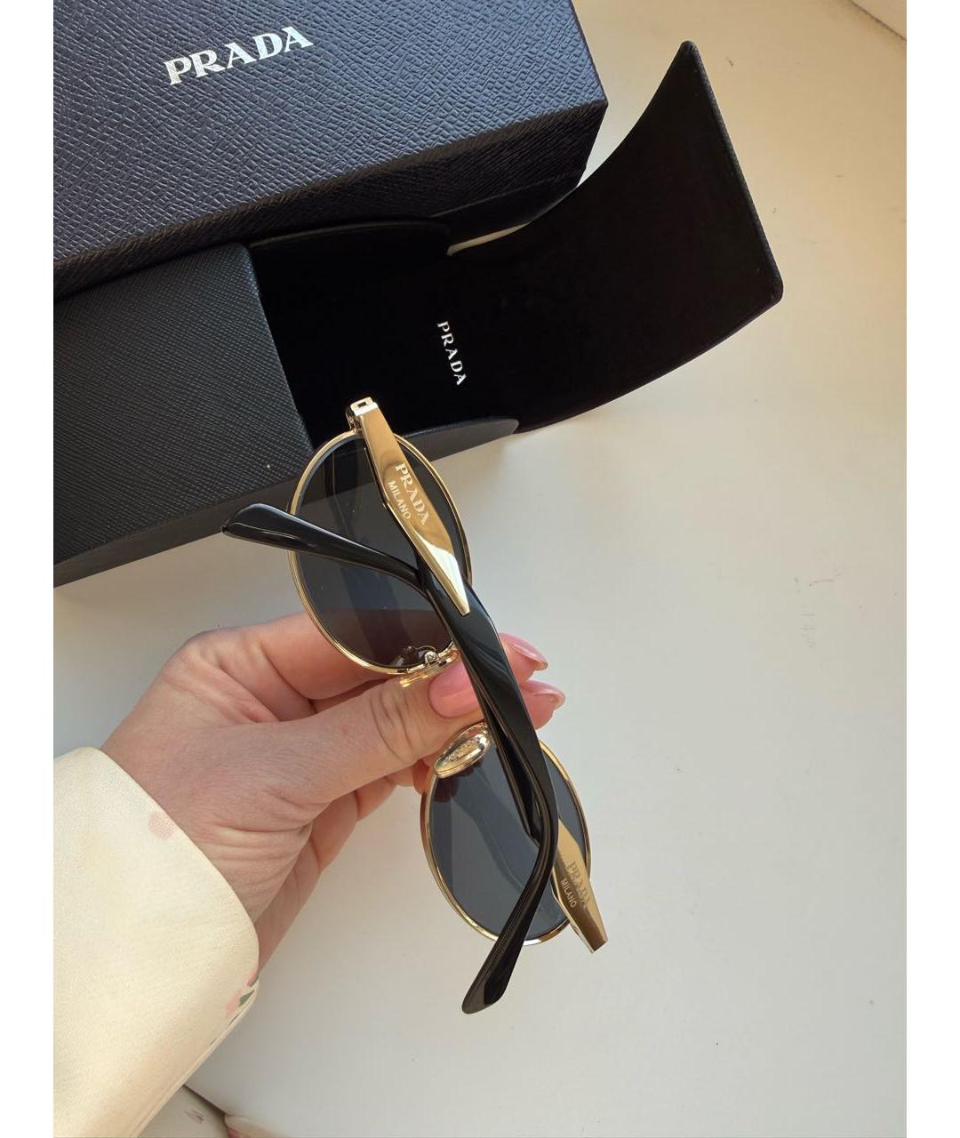 PRADA Золотые металлические солнцезащитные очки, фото 2