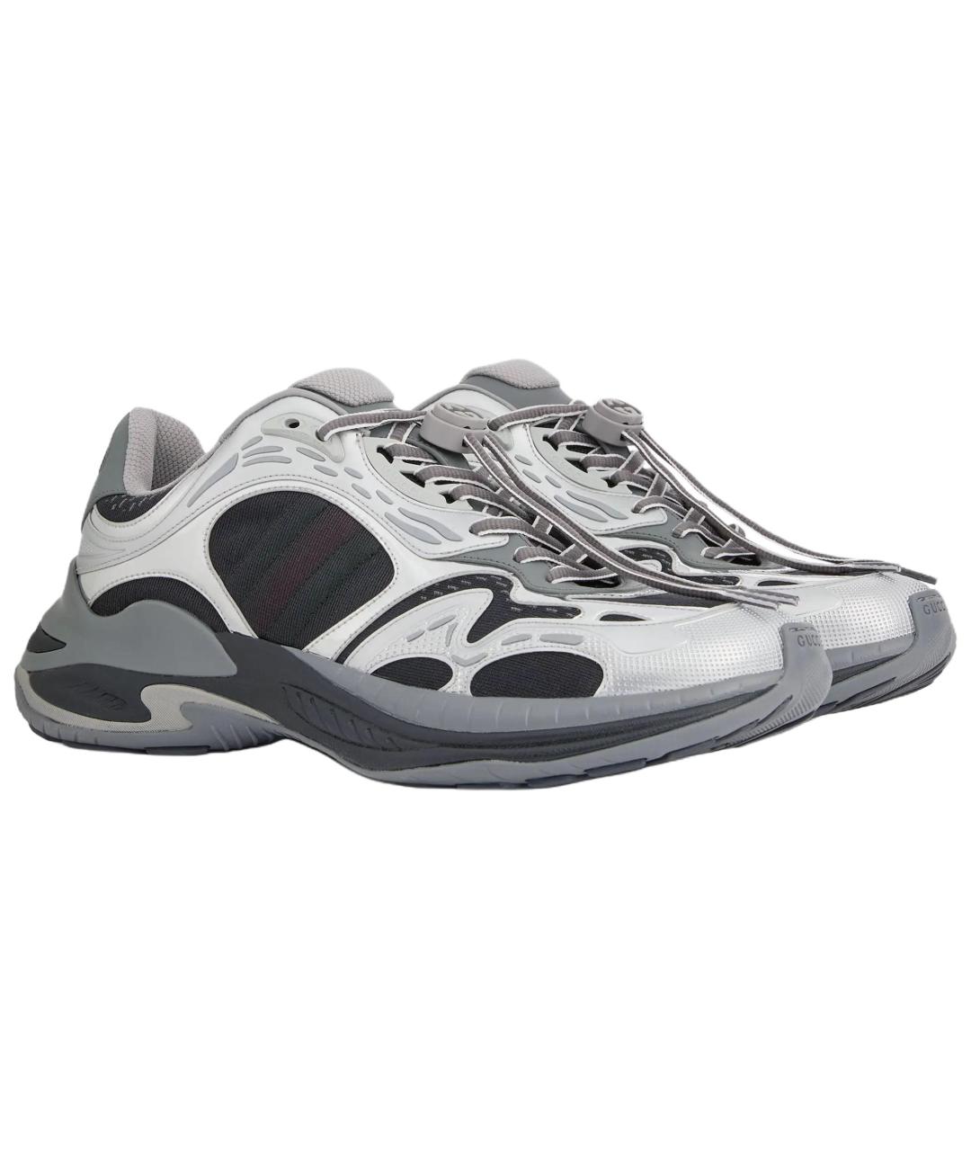 GUCCI Серебряные кожаные низкие кроссовки / кеды, фото 4