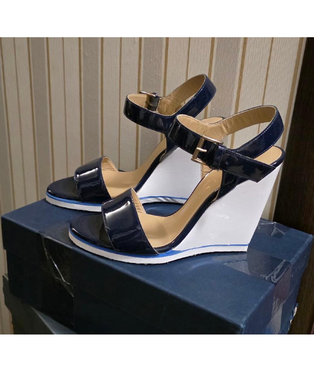 VICINI Темно-синие босоножки из лакированной кожи, фото 6