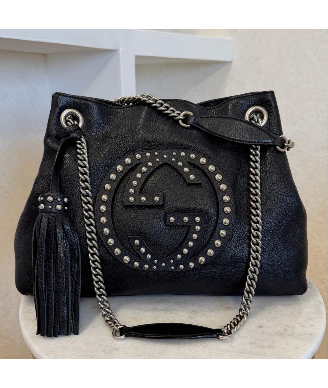 GUCCI Черная кожаная сумка тоут, фото 2