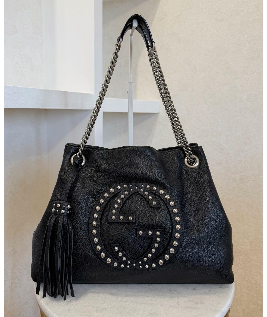 GUCCI Черная кожаная сумка тоут, фото 4