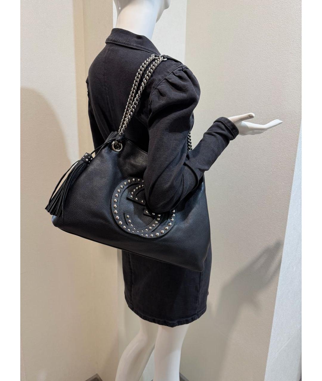 GUCCI Черная кожаная сумка тоут, фото 6