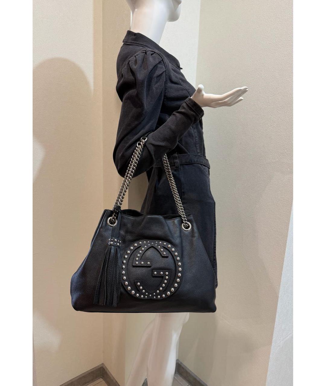 GUCCI Черная кожаная сумка тоут, фото 5