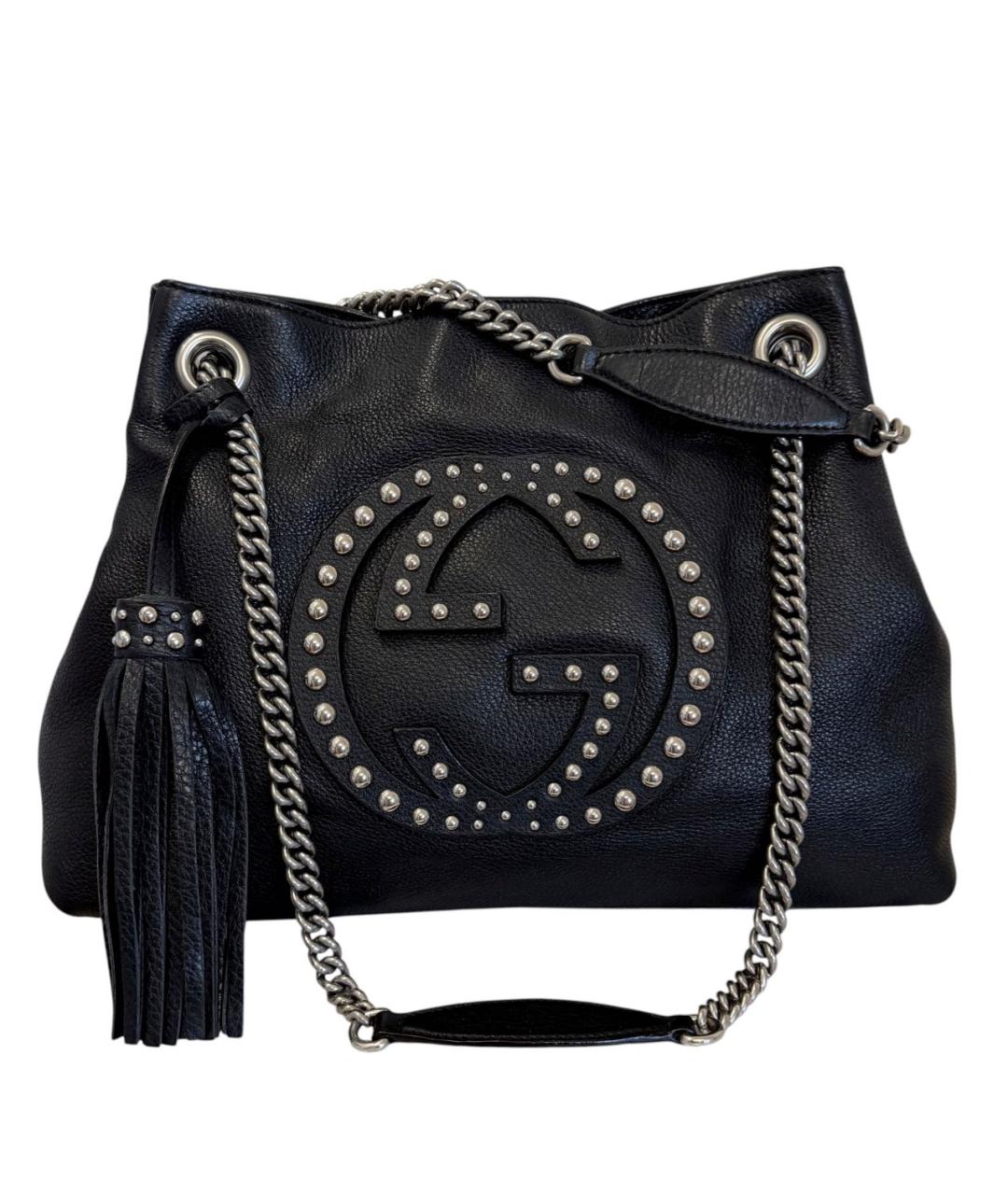 GUCCI Черная кожаная сумка тоут, фото 9