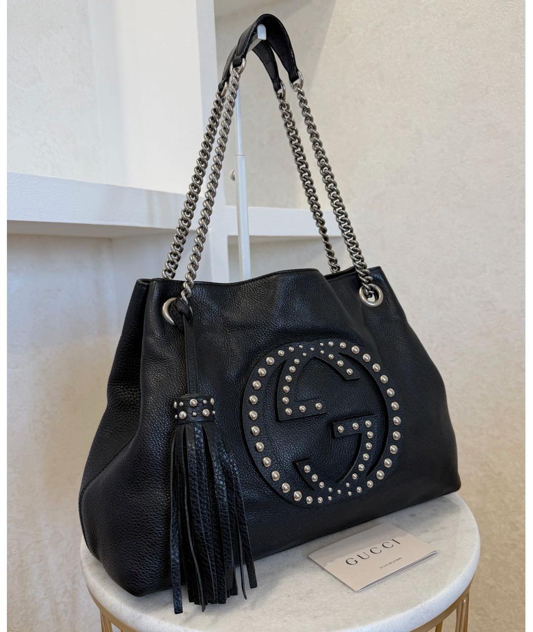 GUCCI Черная кожаная сумка тоут, фото 3