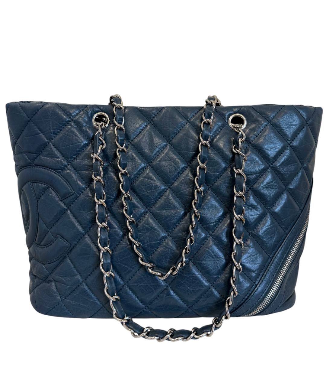 CHANEL Темно-синяя кожаная сумка тоут, фото 1