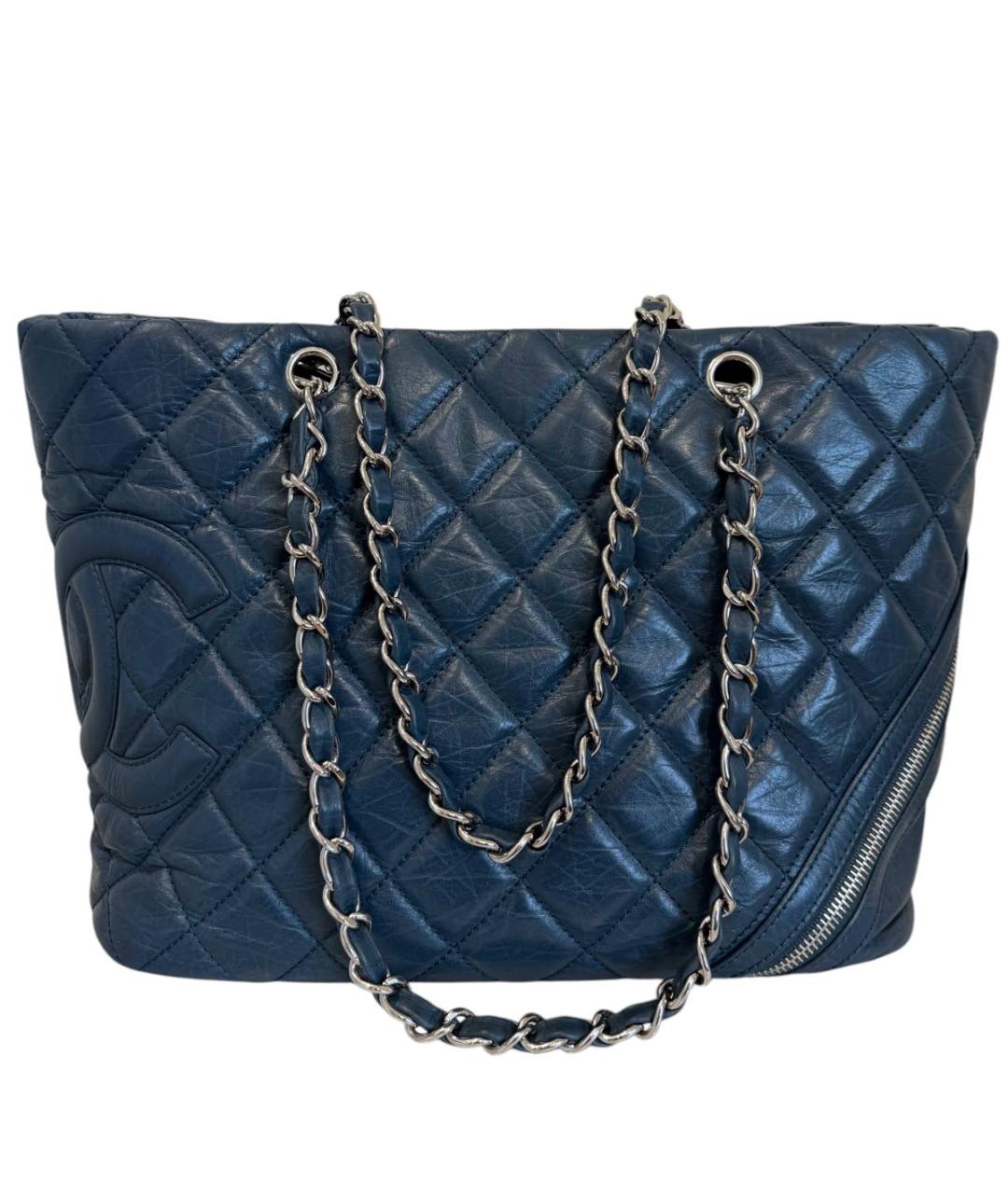 CHANEL Темно-синяя кожаная сумка тоут, фото 9