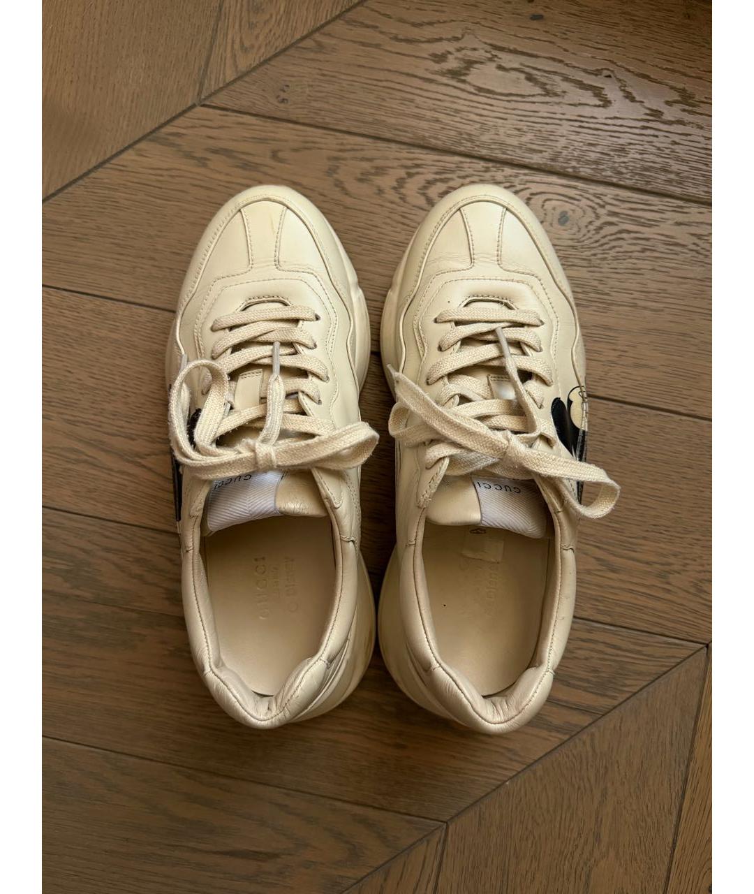GUCCI Бежевые кожаные кроссовки, фото 4