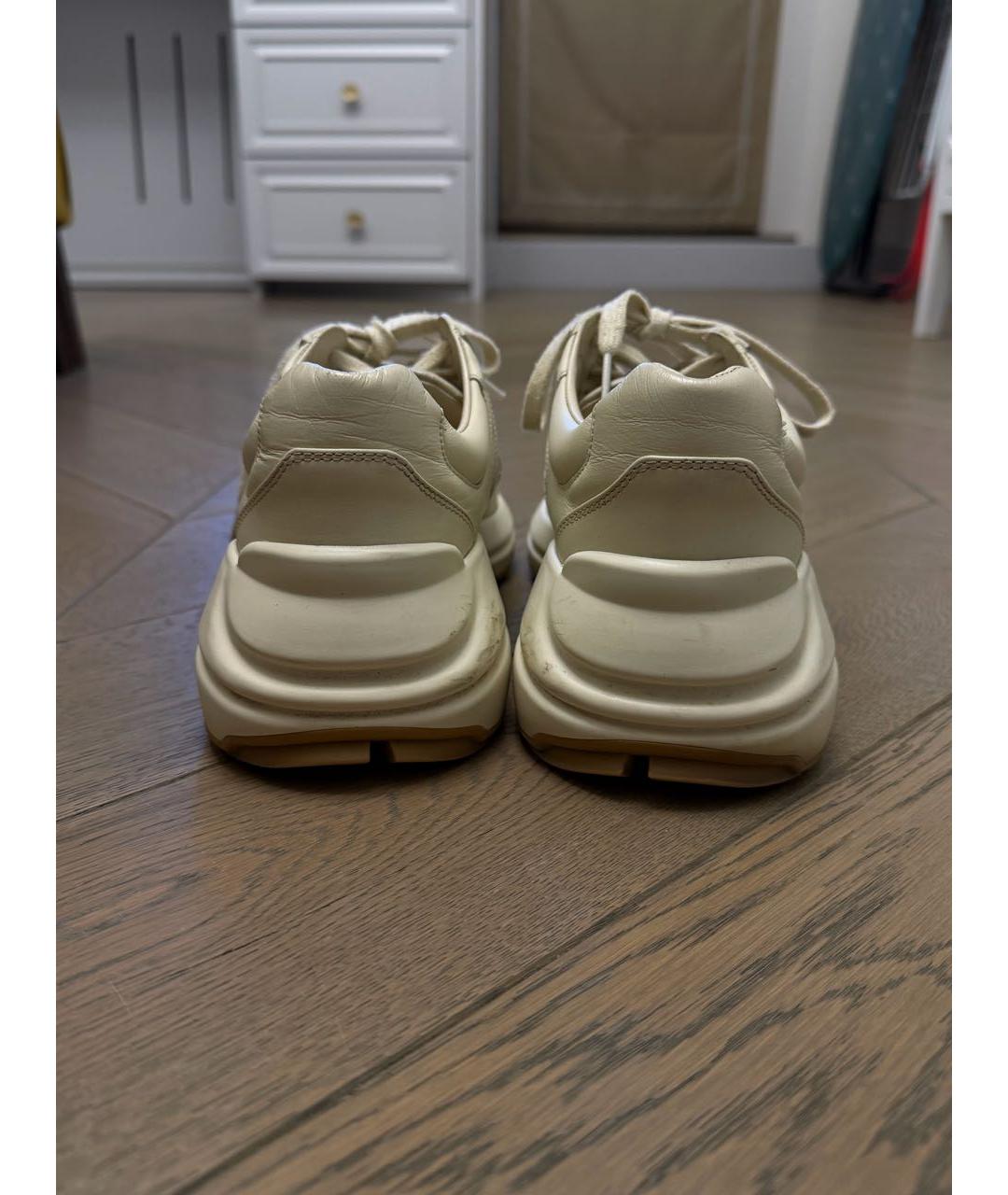 GUCCI Бежевые кожаные кроссовки, фото 5