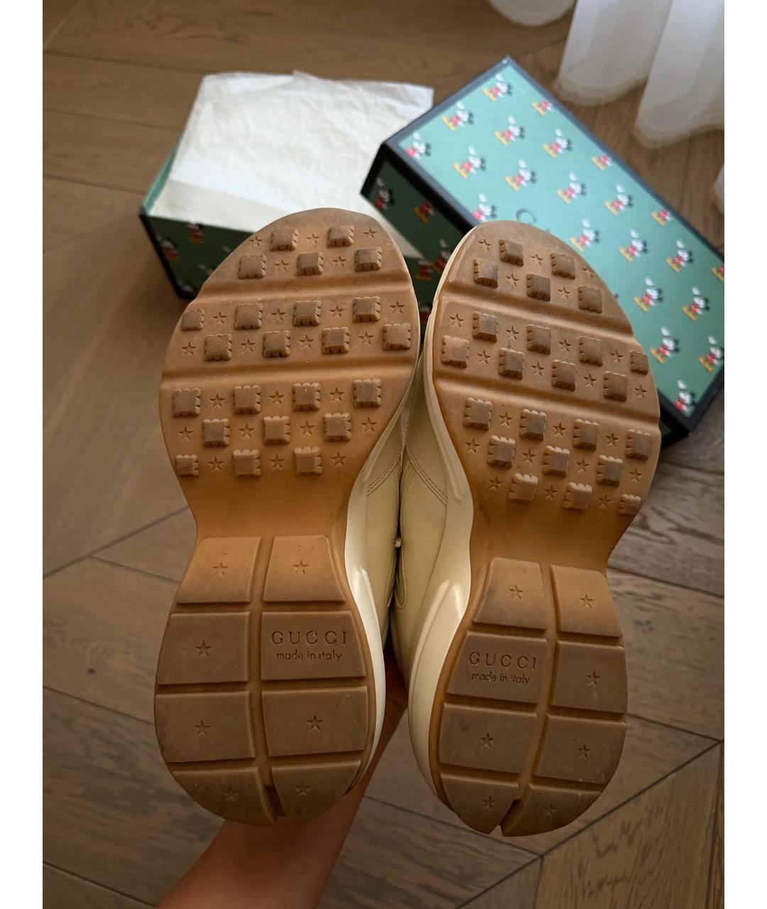 GUCCI Бежевые кожаные кроссовки, фото 6