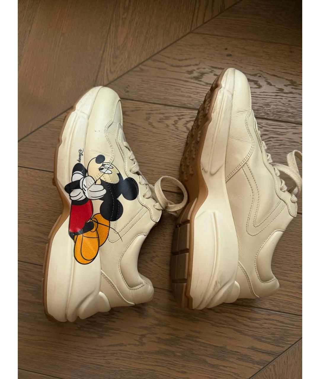 GUCCI Бежевые кожаные кроссовки, фото 9