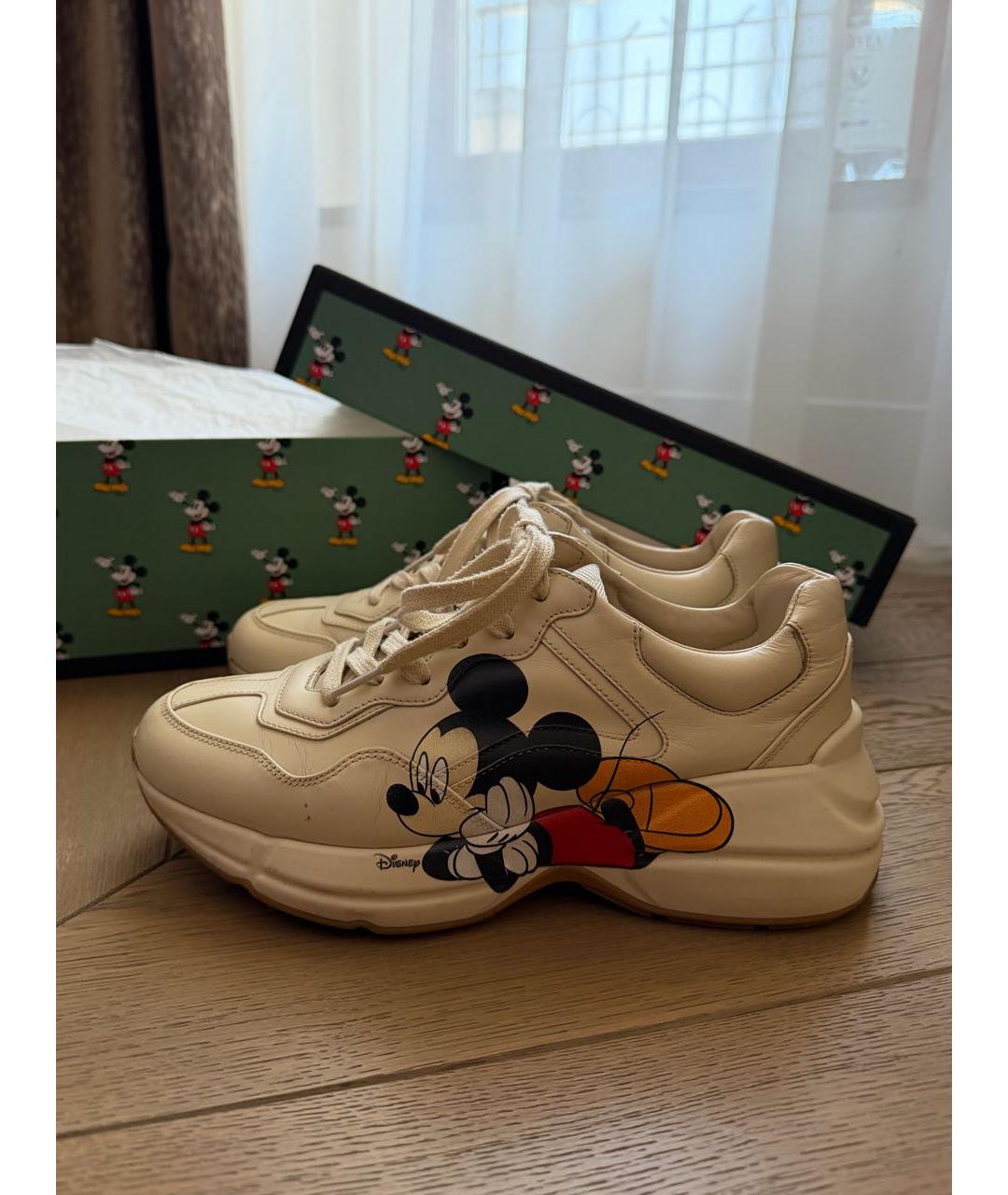 GUCCI Бежевые кожаные кроссовки, фото 2